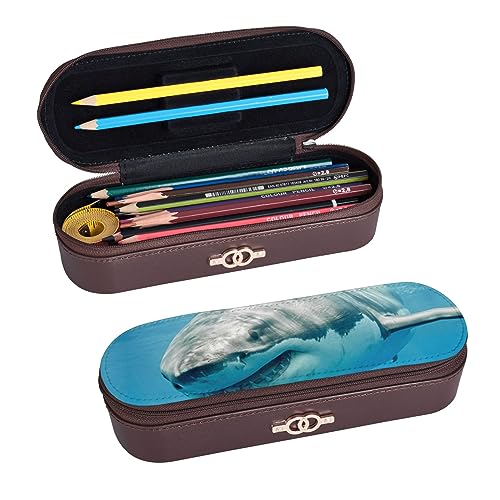 BONDIJ Unterwasser Koralle gedruckt Leder Bleistift Pouch, große Kapazität Stift Taschen niedlichen Bleistift Fall Kosmetik Organizer Tasche mit Reißverschluss, Hai unter Wasser, Einheitsgröße von BONDIJ