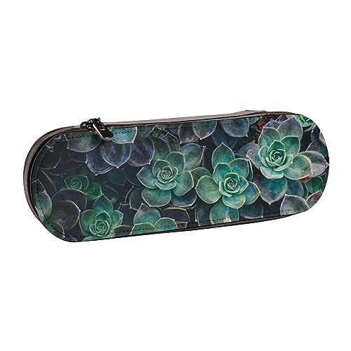 BONDIJ Windmühlen Bedrucktes Leder Bleistift Pouch, Große Kapazität Stift Taschen Niedlich Bleistift Fall Kosmetik Organizer Tasche mit Reißverschluss, Sukkulenten, Einheitsgröße, Münzbeutel von BONDIJ