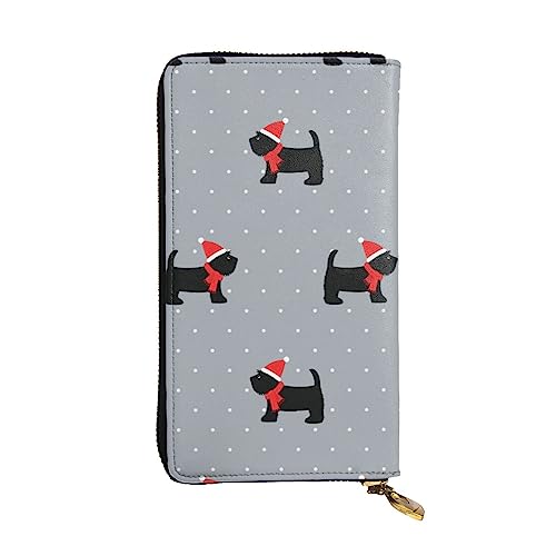 BONDIJ Xmas Cute Dogs Damen Geldbörsen PU Leder Lange Reißverschluss Kartenetui Mehrere Kartenfächer Clutch, Schwarz , Einheitsgröße von BONDIJ