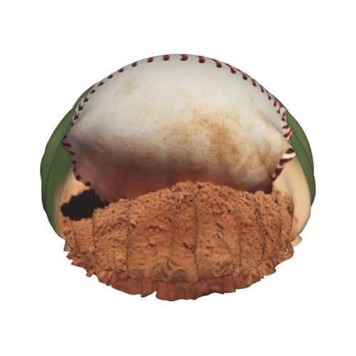 Baseball-bedruckte Duschhaube für Frauen, wasserdichte Badekappen, wiederverwendbar, doppellagig, Duschhut, Bade-Duschkappen für Männer, Damen, Spa, Salon von BONDIJ