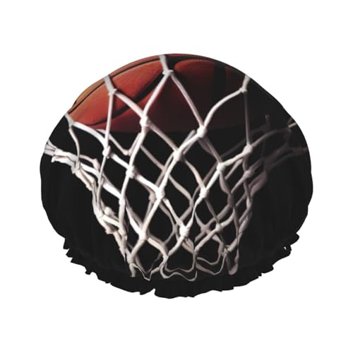 Basketball bedruckte Duschhaube für Frauen, wasserdichte Badekappen, wiederverwendbar, doppellagig, Duschhut, Badeduschkappen für Männer, Damen, Spa, Salon von BONDIJ