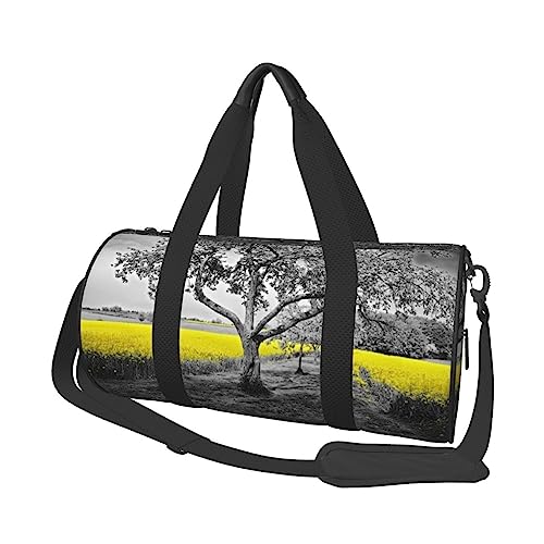 Black Trees Gelbe Blumen Runde Turnbeutel Große Kapazität Reise Duffle Bag Durable Round Travel Sport Taschen, Schwarz , Einheitsgröße von BONDIJ