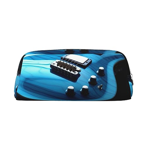 Blaue Gitarre bedruckte Leder Federmäppchen Tragbare Reise Make-up Tasche Große Kapazität Kulturbeutel Reißverschluss Aufbewahrungstasche für Frauen Mädchen, silber, Einheitsgröße, Taschen-Organizer von BONDIJ
