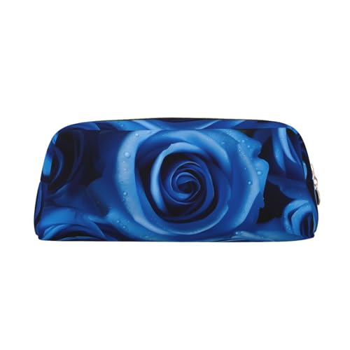 Blaue Rose bedruckte Leder Federmäppchen Tragbare Reise Make-up Tasche Große Kapazität Kulturbeutel Reißverschluss Aufbewahrungstasche für Frauen Mädchen, gold, Einheitsgröße, Taschen-Organizer von BONDIJ