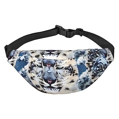 Blue Eyed Snow Leopard Bauchtaschen für Damen und Herren, leichte, verstellbare Hüfttasche für Reisen, Wandern, Radfahren, Schwarz , Einheitsgröße von BONDIJ