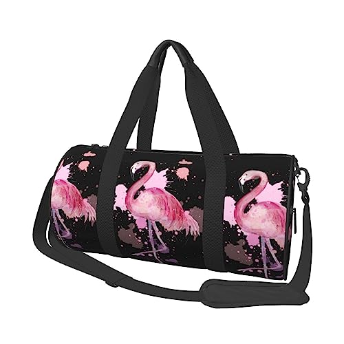 Boho Flamingo Runde Turnbeutel mit großem Fassungsvermögen, Reisetasche, langlebig, rund, Reisetasche, Schwarz , Einheitsgröße von BONDIJ