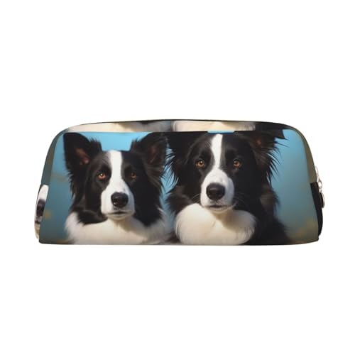 Border Collie Bedrucktes Leder Federmäppchen Tragbare Reise Make-up Tasche Große Kapazität Kulturbeutel Reißverschluss Aufbewahrungstasche für Frauen Mädchen, gold, Einheitsgröße, Taschen-Organizer von BONDIJ