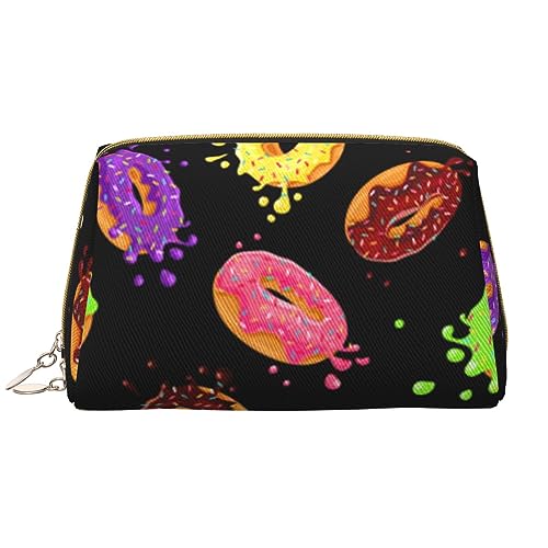 Bunte Schmetterling-Stickerei Leder Waschbare Make-up-Tasche für Frauen, Reise-Kosmetiktaschen, tragbare Reißverschluss-Federmappe, Organizer-Tasche, Donut, Einheitsgröße von BONDIJ