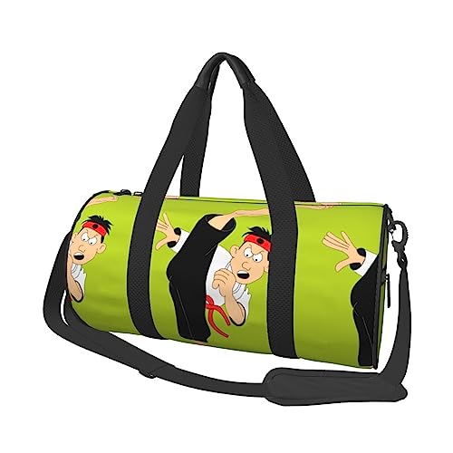 Cartoon Karate Runde Turnbeutel Große Kapazität Reise Duffle Bag, langlebige Runde Reise Sport Taschen, Schwarz, Einheitsgröße, Schwarz , Einheitsgröße von BONDIJ