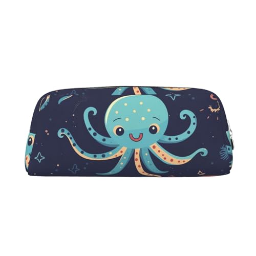 Cartoon Octopus Printed Leather Pencil Case Portable Travel Makeup Bag Large Capacity Toiletry Bag Zipper Storage Bag for Women Girls, silber, Einheitsgröße, Taschen-Organizer von BONDIJ