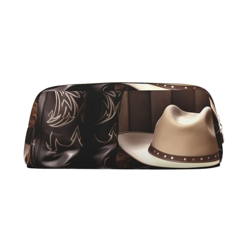 Cowboy Schwarzer Hut Westernstiefel Bedrucktes Leder Federmäppchen Tragbare Reise Make-up Tasche Große Kapazität Kulturbeutel Reißverschluss Aufbewahrungstasche für Frauen Mädchen, gold, von BONDIJ