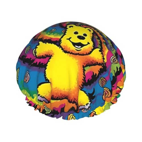 Dancing thanksgiving bear Printed Shower Cap for Women Waterproof Bath Caps Reusable Double Layered Shower Hat Bathing Shower Caps for Men Ladies Spa Salon von BONDIJ