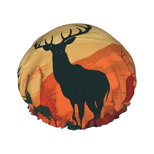 Deer Show bedruckte Duschhaube für Frauen, wasserdichte Badekappen, wiederverwendbar, doppellagig, Duschhut, Badeduschkappen für Männer, Damen, Spa, Salon von BONDIJ