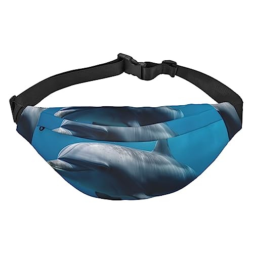 Delfine im Ozean Bauchtaschen für Damen und Herren, leichte, verstellbare Hüfttasche für Reisen, Wandern, Radfahren, Schwarz , Einheitsgröße von BONDIJ