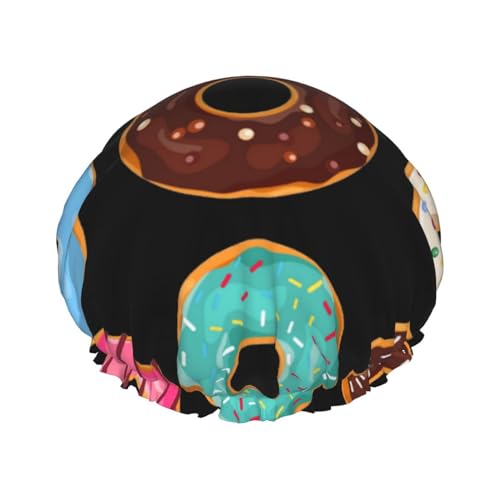 Donuts bedruckte Duschhaube für Frauen, wasserdichte Badekappen, wiederverwendbar, doppellagig, Duschhut, Badeduschkappen für Männer, Damen, Spa, Salon von BONDIJ