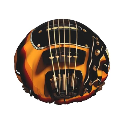 Duschhaube mit Instrumental-Gitarre, bedruckt, für Damen, wasserdicht, wiederverwendbar, doppellagig, Duschhut, Bade-Duschkappen für Männer, Damen, Spa, Salon von BONDIJ