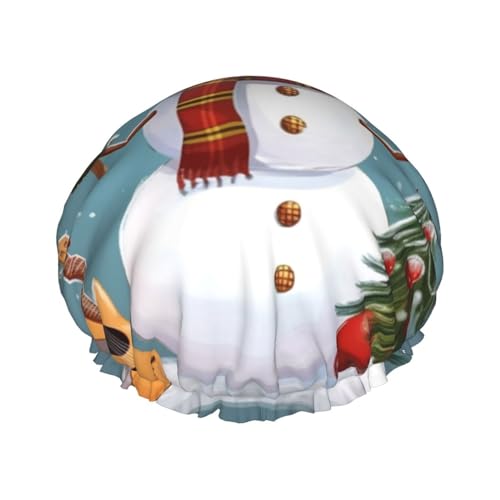 Duschhaube mit weihnachtlichem Schneemann für Damen, wasserdicht, wiederverwendbar, doppellagig, Duschhut, Bade-Duschkappen für Männer, Damen, Spa, Salon von BONDIJ