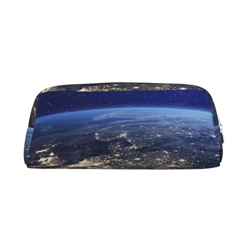 Earth from Space Europe Bedrucktes Leder Federmäppchen Tragbare Reise Make-up Tasche Große Kapazität Kulturbeutel Reißverschluss Aufbewahrungstasche für Frauen Mädchen, silber, Einheitsgröße, von BONDIJ