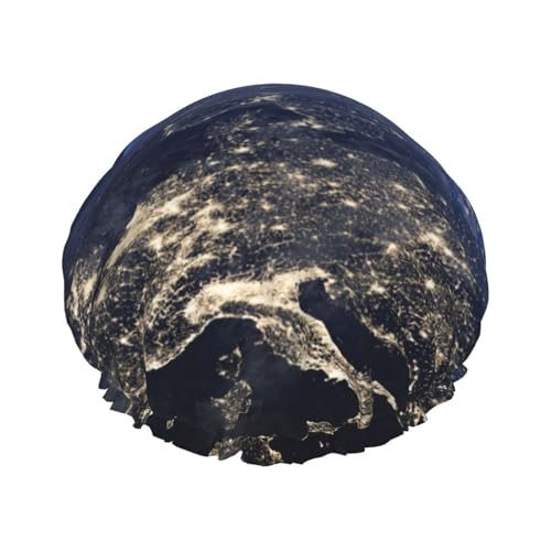 Earth from Space Europe bedruckte Duschhaube für Damen, wasserdichte Badekappen, wiederverwendbar, doppellagig, Duschhut, Bade-Duschkappen für Männer, Damen, Spa, Salon von BONDIJ