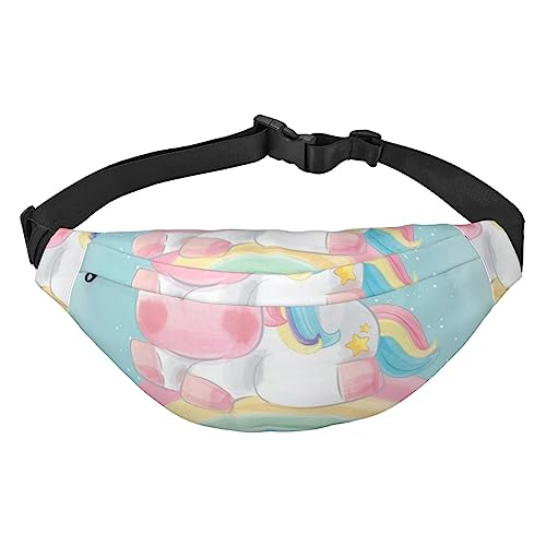 Einhorn Regenbogen Stern Bauchtaschen für Damen Herren Leichte Verstellbare Hüfttasche für Reisen Wandern Radfahren, Schwarz , Einheitsgröße von BONDIJ