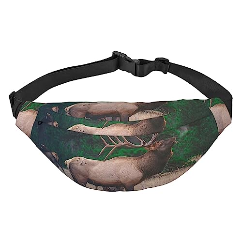 Elch Wild Deer Animal Fanny Packs für Damen Herren, leichte, verstellbare Hüfttasche für Reisen, Wandern, Radfahren, Schwarz , Einheitsgröße von BONDIJ