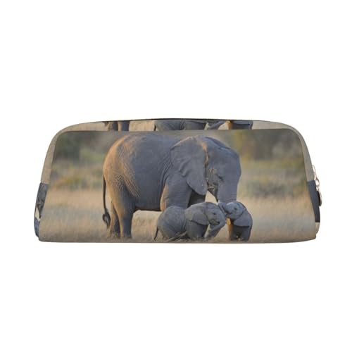 Elefant Terrestrisch Tier Gedruckt Leder Federmäppchen Tragbare Reise Make-up Tasche Große Kapazität Kulturbeutel Reißverschluss Aufbewahrungstasche für Frauen Mädchen, gold, Einheitsgröße, von BONDIJ