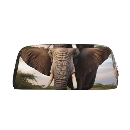 Elephant1 Bedrucktes Federmäppchen aus Leder, tragbar, Reise-Make-up-Tasche, große Kapazität, Kulturbeutel, Reißverschluss, Aufbewahrungstasche für Frauen und Mädchen, silber, Einheitsgröße, von BONDIJ