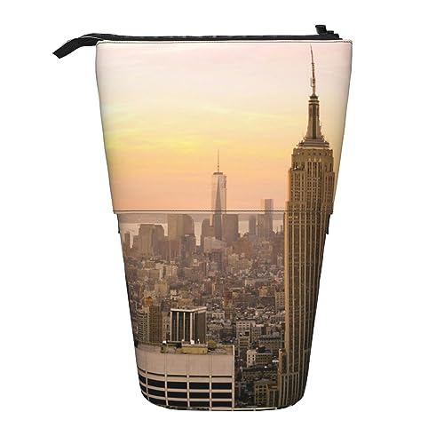 Empire State Building Ständer Stifthalter Teleskop-Federmäppchen 2-in-1 Niedliches Federmäppchen Pop-Up Bleistifthalter Schreibwaren Organizer Make-up-Tasche für Studenten und Bürobedarf, Schwarz , von BONDIJ