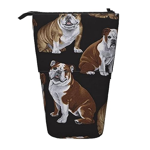 Englische Bulldoggen Ständer Bleistifthalter Teleskop Federmäppchen 2-in-1 Niedliches Federmäppchen Pop-Up Bleistifthalter Schreibwaren Organizer Make-up-Tasche für Studenten und Bürobedarf, Schwarz , von BONDIJ