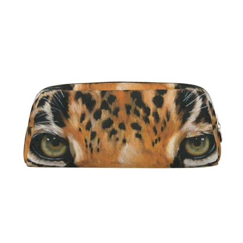 Eye of the Jaguar Bedrucktes Federmäppchen aus Leder, tragbar, Reise-Make-up-Tasche, große Kapazität, Kulturbeutel, Reißverschluss, Aufbewahrungstasche für Frauen und Mädchen, gold, Einheitsgröße, von BONDIJ