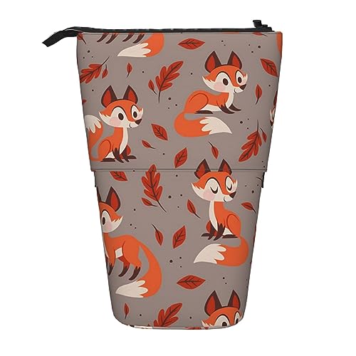 Fall Fox Ständer Bleistifthalter Teleskop-Federmäppchen 2-in-1 Niedliches Federmäppchen Pop-Up Bleistifthalter Schreibwaren Organizer Make-up-Tasche für Studenten und Bürobedarf, Schwarz , von BONDIJ