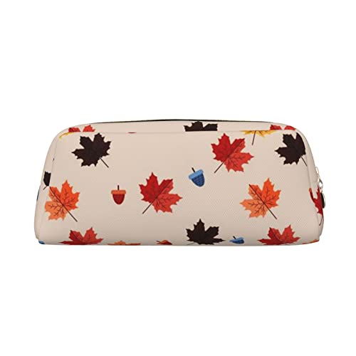 Fall Maple Leaf Printed Leather Pencil Case Portable Travel Makeup Bag Large Capacity Toiletry Bag Zipper Storage Bag for Women Girls, gold, Einheitsgröße, Taschen-Organizer von BONDIJ