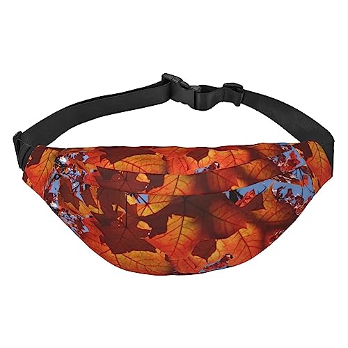 Fall Maple Leafs Bauchtaschen für Damen und Herren, leichte, verstellbare Hüfttasche für Reisen, Wandern, Radfahren, Schwarz , Einheitsgröße von BONDIJ