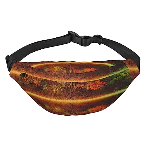 Fall Maple Reflection Fanny Packs for Women Men, Lightweight Adjustable Waist Bag for Travel Hiking Cycling, Schwarz , Einheitsgröße von BONDIJ