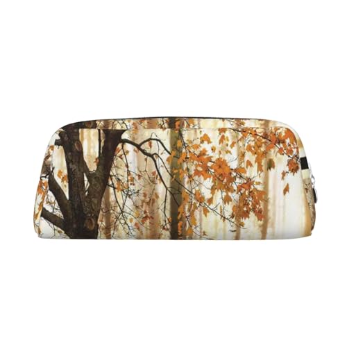 Fall Maple Tree Printed Leather Pencil Case Portable Travel Makeup Bag Large Capacity Toiletry Bag Zipper Storage Bag for Women Girls, silber, Einheitsgröße, Taschen-Organizer von BONDIJ