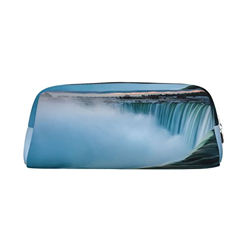 Falls Natural Landscape Printed Leather Pencil Case Portable Travel Makeup Bag Large Capacity Toiletry Bag Zipper Storage Bag for Women Girls, silber, Einheitsgröße, Taschen-Organizer von BONDIJ