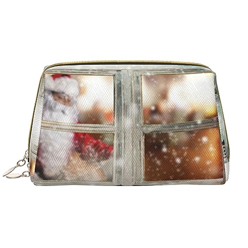 Farbige Doodle Blumen Leder Waschbare Make-up-Tasche für Frauen, Reise-Kosmetiktaschen, Tragbare Reißverschluss Federmäppchen Organizer Beutel, Fensterbank Weihnachten, Einheitsgröße von BONDIJ