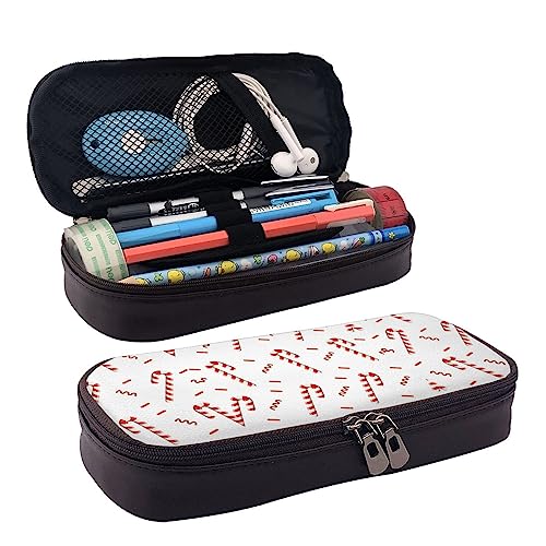 Federmäppchen, großes Fassungsvermögen, Leder-Federmäppchen, niedliche Erde vom Mond, Make-up-Tasche für Damen und Herren, Candy Cane, Einheitsgröße von BONDIJ