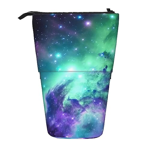 Federmäppchen, niedliches Stehendes Federmäppchen, einziehbare Bleistifthaltertasche, Blume Paris Eiffelturm Schreibwaren Tasche, Grün Blau Lila Galaxy, Einheitsgröße, Münzbeutel von BONDIJ