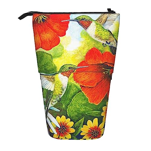 Federmäppchen, niedliches Stehendes Federmäppchen, einziehbarer Stifthalter, Kolibri, Hibiskus, Gänseblümchen, Blumen, Schreibwaren-Tasche, Kolibri Hibiskus Gänseblümchen Blumen, Einheitsgröße, von BONDIJ