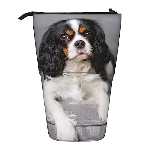 Federmäppchen, niedliches Stehendes Federmäppchen, einziehbarer Stifthalter, Sonnenblumen-Meer, Schreibwaren-Tasche, Spaniel auf dem Sofa, Einheitsgröße, Münzbeutel von BONDIJ