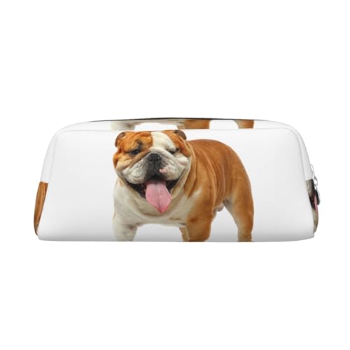 Federmäppchen aus Leder, Motiv: Englische Bulldogge, tragbar, Reise-Make-up-Tasche, große Kapazität, Kulturbeutel, Reißverschluss, Aufbewahrungstasche für Frauen und Mädchen, silber, Einheitsgröße, von BONDIJ