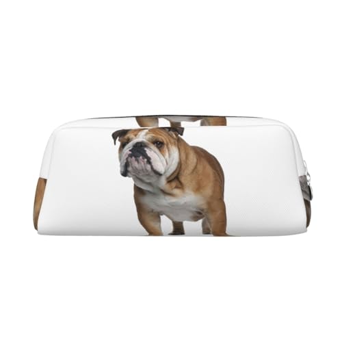 Federmäppchen aus Leder, Motiv: Englische Bulldogge, tragbar, Reise-Make-up-Tasche, große Kapazität, Kulturbeutel, Reißverschluss, Aufbewahrungstasche für Frauen und Mädchen, silber, Einheitsgröße, von BONDIJ