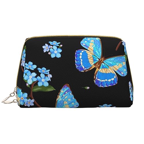 Forest Sika Hirsch Leder Waschbare Make-up-Tasche für Frauen, Reise-Kosmetiktaschen, tragbares Federmäppchen mit Reißverschluss, Schmetterling, Einheitsgröße von BONDIJ