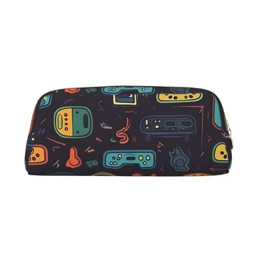 Game Video Gaming Pattern Printed Leather Pencil Case Portable Travel Makeup Bag Large Capacity Toiletry Bag Zipper Storage Bag for Women Girls, gold, Einheitsgröße, Taschen-Organizer von BONDIJ