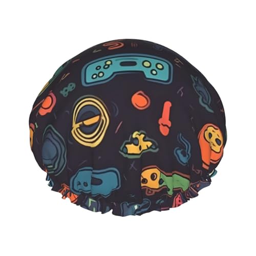 Game Video Gaming Pattern Printed Shower Cap for Women Waterproof Bath Caps Reusable Double Layered Shower Hat Bathing Shower Caps for Men Ladies Spa Salon von BONDIJ