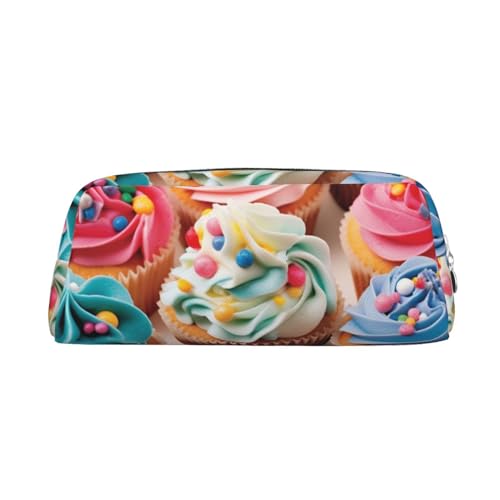 Geburtstags-Cupcakes bedrucktes Leder-Federmäppchen tragbare Reise-Make-up-Tasche große Kapazität Kulturbeutel Reißverschluss Aufbewahrungstasche für Frauen Mädchen, silber, Einheitsgröße, von BONDIJ