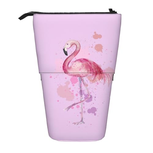 Gelbe Pommersche Druck Bleistift Fall Nette Stehen Bleistift Tasche Einziehbare Bleistift Halter Fall Schreibwaren Tasche, Vintage Boho Flamingo Blumen, Einheitsgröße, Münzbeutel von BONDIJ