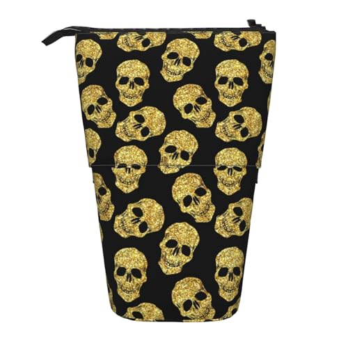 Glitzerndes Totenkopf-Muster-Druck-Bleistift-Etui, niedliches Stehendes Federmäppchen mit einziehbarem Stifthalter, Schreibwaren-, Funkelndes Totenkopf-Muster, Einheitsgröße, Münzbeutel von BONDIJ