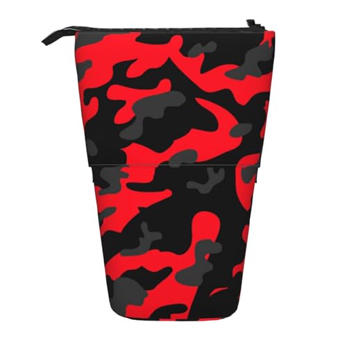 Glitzerndes Totenkopf-Muster-Druck-Bleistift-Etui, niedliches Stehendes Federmäppchen mit einziehbarem Stifthalter, Schreibwaren-, rot camouflage, Einheitsgröße, Münzbeutel von BONDIJ